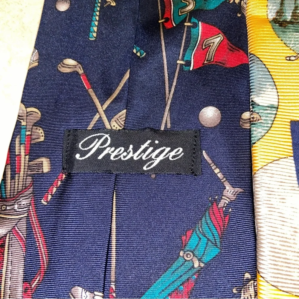 Vintage Prestige Jos. A. Bank Lot of 2 100% Silk Neck Ties USA Made Golf Golfing